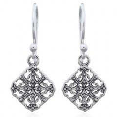 Filigree Semi-Diamond Shaped Dangle Earrings 925 Silver by BeYindi