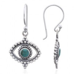 Extraordinary Evil Eye Reconstituted Green Stone Silver Dangle Earrings by BeYindi 