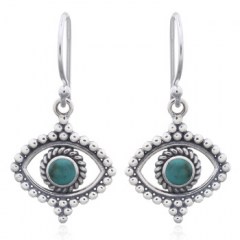 Extraordinary Evil Eye Reconstituted Green Stone Silver Dangle Earrings by BeYindi