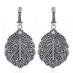 Exquisite Ornate Textured Leaf 925 Silver Stud Earrings by BeYindi