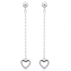 Long Chain Heart Charm 925 Silver Stud Earrings by BeYindi