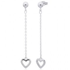 Long Chain Heart Charm 925 Silver Stud Earrings by BeYindi 