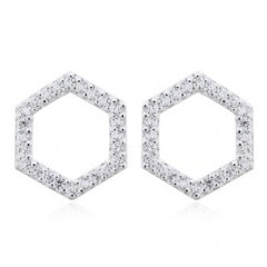 Elegant Hexagon Cubic Zirconia 925 Silver Stud Earrings by BeYindi