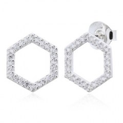 Elegant Hexagon Cubic Zirconia 925 Silver Stud Earrings by BeYindi 