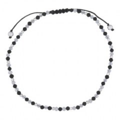 Black Agate And Rainbow Moonstone With Silver Balls Polyester Bracelet by BeYindi
