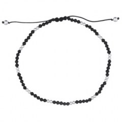 Simply Attractive Black Agate Polyester Bracelet With Silver Spheres by BeYindi