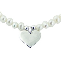 Freshwater Pearl Bracelet Polished Sterling Silver Heart Charm