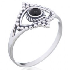Extraordinary Eye Figured Black Stone Woman Ring 925 Silver by BeYindi