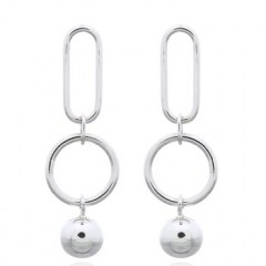Oval And Circle With Ball Drop 925 Silver Stud Earrings by BeYindi