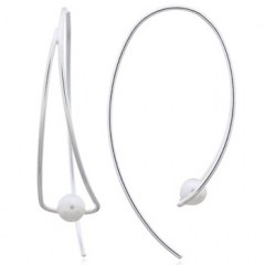 Elongated Teardrop With Shell Pearl 925 Silver Earrings by BeYindi 