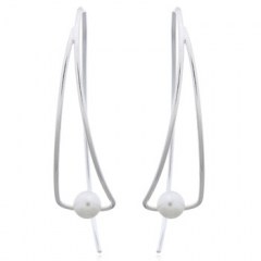 Elongated Teardrop With Shell Pearl 925 Silver Earrings by BeYindi