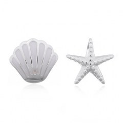 Little Shell And Starfish Enamel 925 Silver Stud Earrings by BeYindi