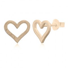 Brushed Silver Heart Earrings Gold Plated by BeYindi