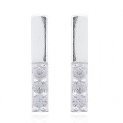 Mini Thin Bar with White Cubic Zirconia Stud Earrings 925 Silver by BeYindi