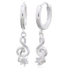 Treble Clef Note With CZ Huggie Earrings 925 Silver by BeYindi
