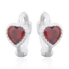 Adorable Mini Heart Garnet CZ Huggie 925 Silver Earrings by BeYindi 