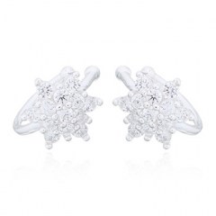 CZ White Flower Silver Plated 925 Wire Cuff Earrings by BeYindi