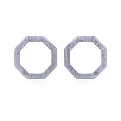 Octagon Brushed Silver Plated Stud Earrings by BeYindi 