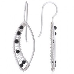 Embellished Marquise 925 Silver With Black Agate Drop Earrings by BeYindi 