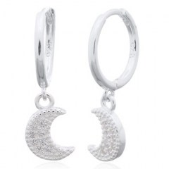 925 Sterling Silver Huggie With CZ Crescent Moon Earrings by BeYindi
