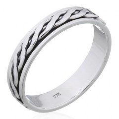 Flat Braided Spinner 925 Sterling Silver Large Size Band Ring by BeYindi
