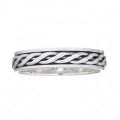 Flat Braided Spinner 925 Sterling Silver Large Size Band Ring by BeYindi 