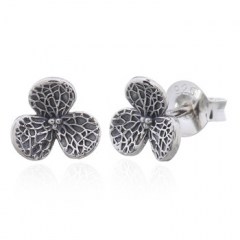 Small Three Petal Flower Vintage Stud Earrings 925 Silver by BeYindi
