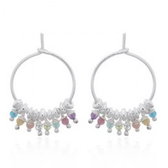 Multi-colored Natural Stones Hoop Earrings 925 Silver by BeYindi