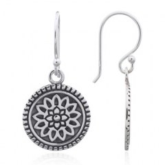 Mini Ornamented Mandala Flower Dangle Earrings 925 Silver by BeYindi 