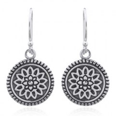 Mini Ornamented Mandala Flower Dangle Earrings 925 Silver by BeYindi