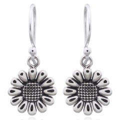 Minimalist Detailed Daisy Flower Dangle Earrings 925 Silver by BeYindi