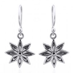 Pointed Eight Petal Flower Sterling Silver Dangle Earrings by BeYindi