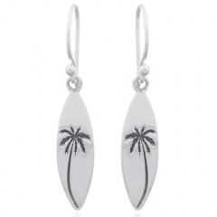 Palm Tree Surfboard 925 Silver Dangle Earrings by BeYindi