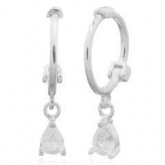 Teardrop CZ White 925 Silver Huggie Hoop Earrings by BeYindi