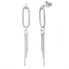 Elegant Oval Tassel Stud Earrings 925 Silver by BeYindi