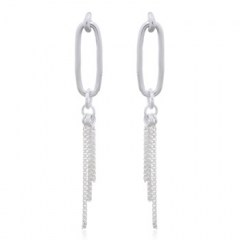 Elegant Oval Tassel Stud Earrings 925 Silver by BeYindi 