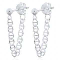 Chain Linked Stud Earrings 925 Sterling Silver by BeYindi