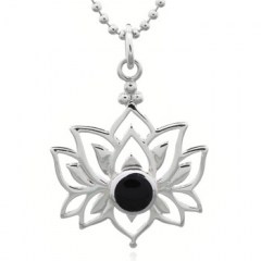 Reconstituted Black Stone Lotus Lay Out Silver Pendant by BeYindi