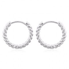 Twisted Circle Plain 925 Silver Huggie Earrings by BeYindi 