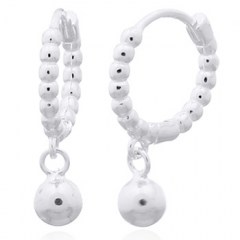 Silver Ball Charm Bead Huggie Earrings 925 Silver by BeYindi