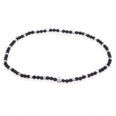 Stretchable Dashing Black Agate With Silver Beads Bracelet by BeYindi 