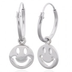 Smiley Emoji Hoop 925 Silver Earrings by BeYindi