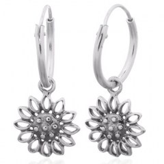 Sunflower Hoop Earrings 925 Sterling Silver by BeYindi