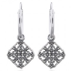 Filigree Semi-Diamond Shaped Hoop Earrings 925 Silver by BeYindi 