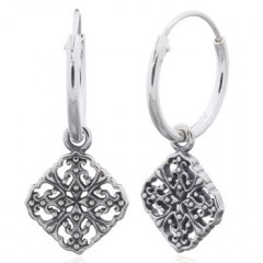 Filigree Semi-Diamond Shaped Hoop Earrings 925 Silver by BeYindi