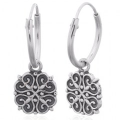 Floral Ajoure Antiqued 925 Silver Hoop Earrings by BeYindi
