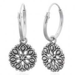 Dahlia Flower Vintage Style 925 Silver Hoop Earrings by BeYindi