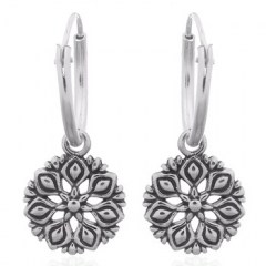 Dahlia Flower Vintage Style 925 Silver Hoop Earrings by BeYindi 