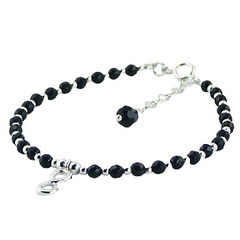 Infinity Bracelet Faceted Black Agate and Round Silver Beads 3