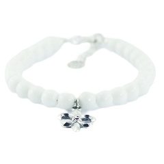 White Agate Bead Bracelet 925 Silver Fleur-de-lis Charm 